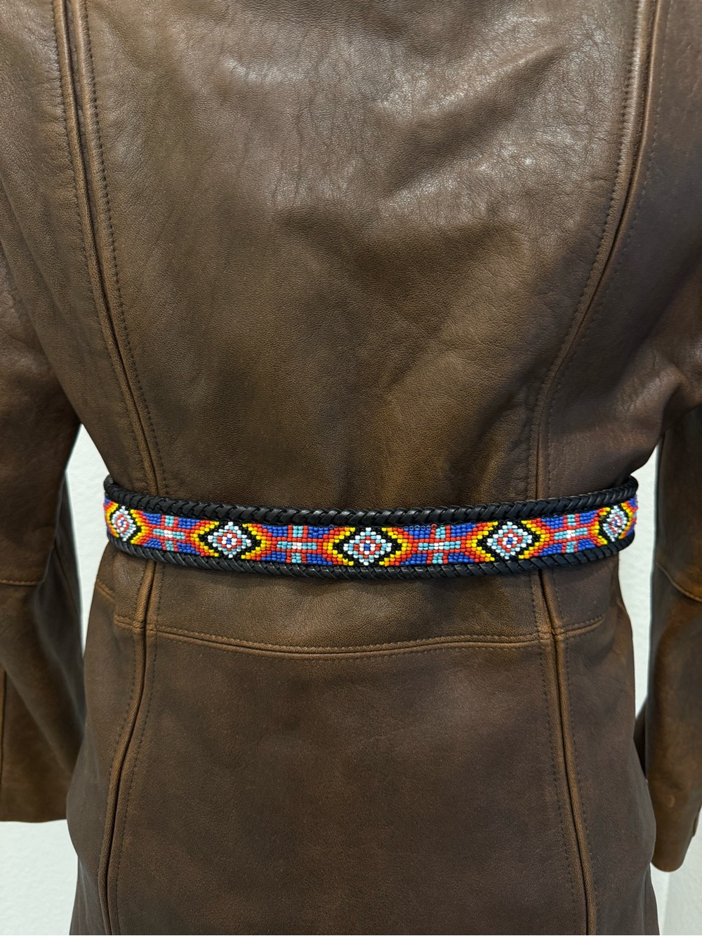 vintage 90s beaded western leather belt silver buckle size 30 🌵✨